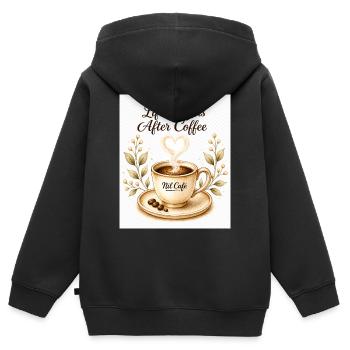 life_beginn_after_coffee - Kinder Premium Organic Zip Hoodie - Schwarz - Hinten - AI Model Kid Male (0cm)