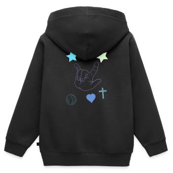 Rockhand mit Sternen und Herz - Kinder Premium Organic Zip Hoodie - Schwarz - Hinten - AI Model Kid Male (0cm)