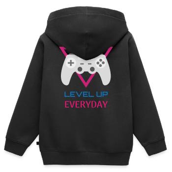 Level Up Everyday Gamer - Kinder Premium Organic Zip Hoodie - Schwarz - Hinten - AI Model Kid Male (0cm)