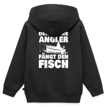 Der Frühe Angler - Kinder Premium Organic Zip Hoodie - Schwarz - Hinten - AI Model Kid Male (0cm)