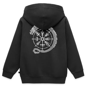 Vegvisir Midgardschlange - Wikinger Kompass - Kinder Premium Organic Zip Hoodie - Schwarz - Hinten - AI Model Kid Male (0cm)