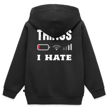 Things I hate - Kids Premium Organic Zip-up Hoodie - black - Back - AI Model Kid Male (0cm)