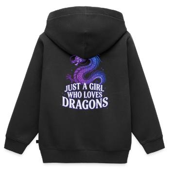 Drachenliebe: Girl liebt Drachen - Kinder Premium Organic Zip Hoodie - Schwarz - Hinten - AI Model Kid Male (0cm)