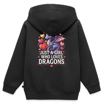 Drachenliebendes Mädchen - Kinder Premium Organic Zip Hoodie - Schwarz - Hinten - AI Model Kid Male (0cm)