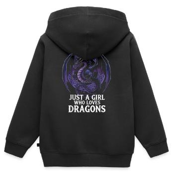 Mädchen liebt Drachen Grafik - Kinder Premium Organic Zip Hoodie - Schwarz - Hinten - AI Model Kid Male (0cm)