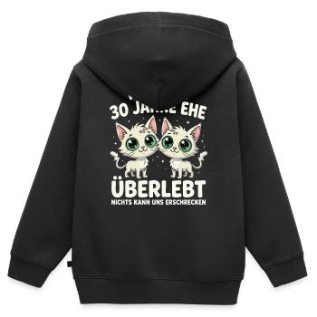 Katzen Duo: 30 Jahre Ehe - Kinder Premium Organic Zip Hoodie - Schwarz - Hinten - AI Model Kid Male (0cm)