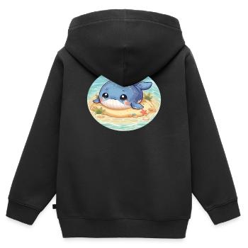 Wal auf Sandbank im Meer - Kinder Premium Organic Zip Hoodie - Schwarz - Hinten - AI Model Kid Male (0cm)