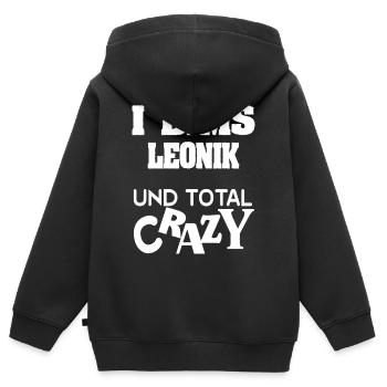 Leonik als Crazy - Kinder Premium Organic Zip Hoodie - Schwarz - Hinten - AI Model Kid Male (0cm)