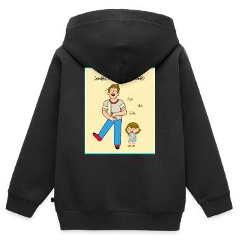 Lachmoment von Vater und Kind - Kinder Premium Organic Zip Hoodie - Schwarz - Hinten - AI Model Kid Male (0cm)