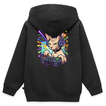Sphynx Cat Gamer - Kinder Premium Organic Zip Hoodie - Schwarz - Hinten - AI Model Kid Male (0cm)