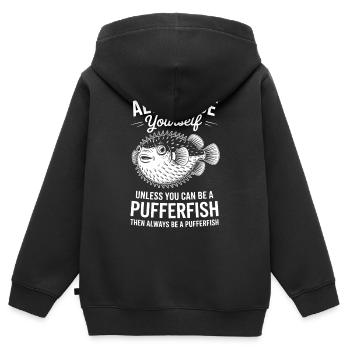 Kugelfische Sprüche Lustiges Kugelfische Geschenk  - Kinder Premium Organic Zip Hoodie - Schwarz - Hinten - AI Model Kid Male (0cm)