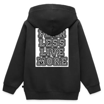 fearlesslivemore - Kinder Premium Organic Zip Hoodie - Schwarz - Hinten - AI Model Kid Male (0cm)