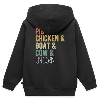 Schwein, Huhn, Ziegen, Kuh, Einhorn, Snillfarm - Kinder Premium Organic Zip Hoodie - Schwarz - Hinten - AI Model Kid Male (0cm)