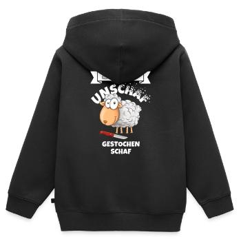 Schaf Unschaf Gestochen Schaf Wortspiel - Kinder Premium Organic Zip Hoodie - Schwarz - Hinten - AI Model Kid Male (0cm)