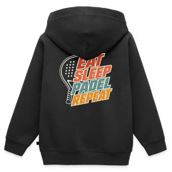 Essen, schlafen, Padel wiederholen, lustige Padelspieler-Sportarten - Kinder Premium Organic Zip Hoodie - Schwarz - Hinten - AI Model Kid Male (0cm)