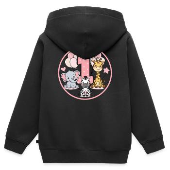 Erstes Geburtstag Tierwelt 1 - Kinder Premium Organic Zip Hoodie - Schwarz - Hinten - AI Model Kid Male (0cm)