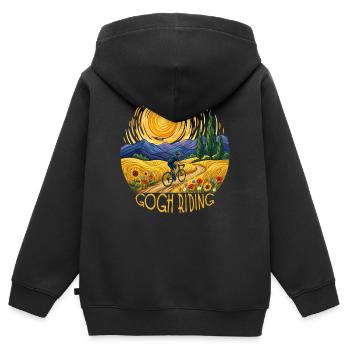 Gogh Riding Sunlit Field Cyclist - Kinder Premium Organic Zip Hoodie - Schwarz - Hinten - AI Model Kid Male (0cm)