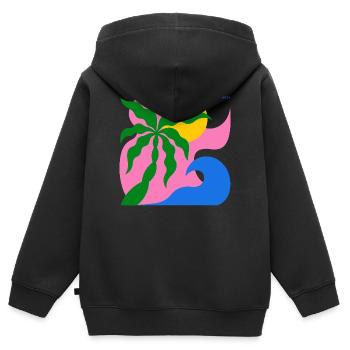Abstrakte Palme & Sonne: Sommer Design - Kinder Premium Organic Zip Hoodie - Schwarz - Hinten - AI Model Kid Male (0cm)
