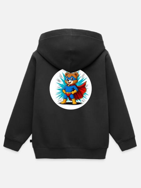 Superheld Bär Kids - Kinder Premium Organic Zip Hoodie - Schwarz