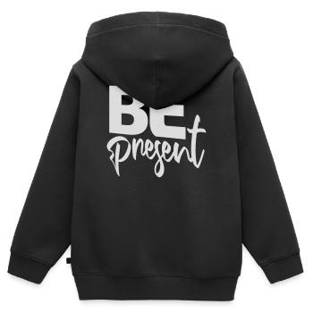 Be Present Sei Im Moment Hier Und Jetzt Zitat Text - Kinder Premium Organic Zip Hoodie - Schwarz - Hinten - AI Model Kid Male (0cm)