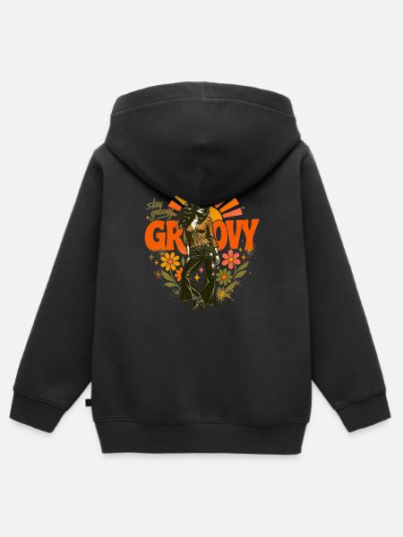 Stay Groovy Retro Girl - Kinder Premium Organic Zip Hoodie - Schwarz