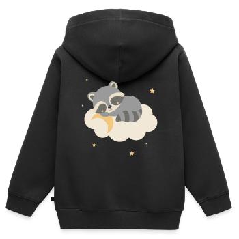 Süßer Waschbär schläft auf Wolke   - Kinder Premium Organic Zip Hoodie - Schwarz - Hinten - AI Model Kid Male (0cm)