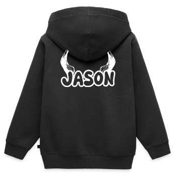 Geschenk für Jason - Kinder Premium Organic Zip Hoodie - Schwarz - Hinten - AI Model Kid Male (0cm)