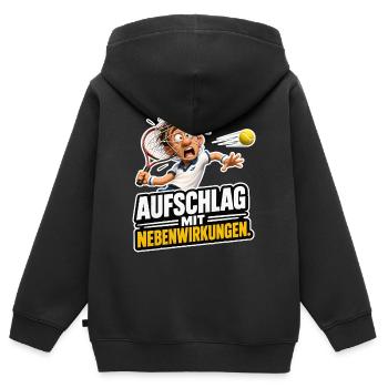  Tennis Aufschlag mit Nebenwirkungen Sport Humor - Kinder Premium Organic Zip Hoodie - Schwarz - Hinten - AI Model Kid Male (0cm)