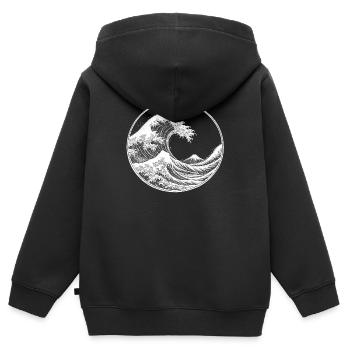 Japanische Welle & Fuji – Ukiyo-e Kreis Design Wei - Kinder Premium Organic Zip Hoodie - Schwarz - Hinten - AI Model Kid Male (0cm)