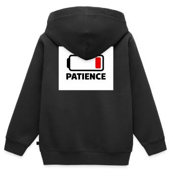 PATIENCE Batterie Icon mit Schrift - Kinder Premium Organic Zip Hoodie - Schwarz - Hinten - AI Model Kid Male (0cm)