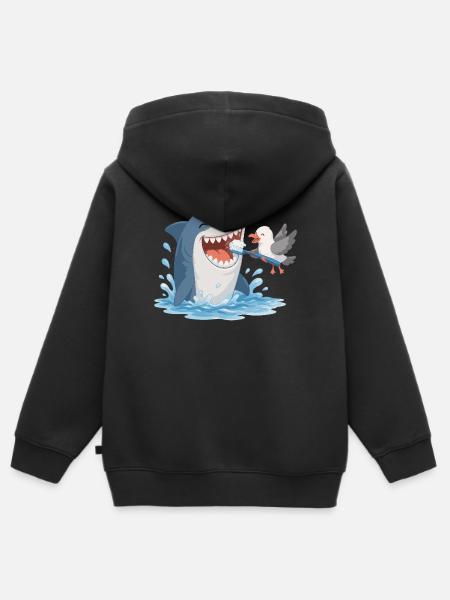 Hai beim Zähneputzen mit Möwe - Kinder Premium Organic Zip Hoodie - Schwarz