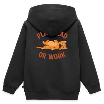 "Stell dich tot oder arbeite" - Katze lustig - Kinder Premium Organic Zip Hoodie - Schwarz - Hinten - AI Model Kid Male (0cm)