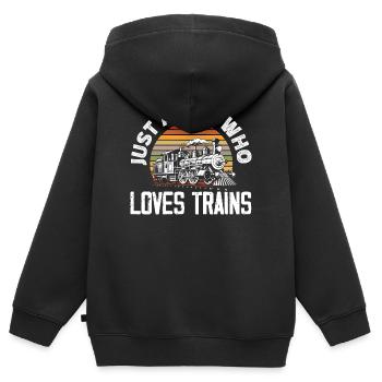 Nur Ein Junge Der Züge Liebt Retro Vintage - Kinder Premium Organic Zip Hoodie - Schwarz - Hinten - AI Model Kid Male (0cm)