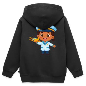 Kawaii Kapitän mit Flugzeug – Niedlicher Pilot Art - Kinder Premium Organic Zip Hoodie - Schwarz - Hinten - AI Model Kid Male (0cm)