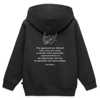 Karl Marx Zitat-Porträt-T-Shirt - Kinder Premium Organic Zip Hoodie - Schwarz - Hinten - AI Model Kid Male (0cm)
