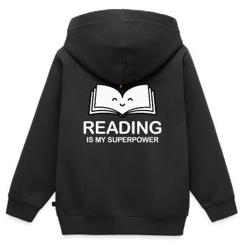 Lesen ist meine Superkraft | Buchliebhaber-Hemd - Kinder Premium Organic Zip Hoodie - Schwarz - Hinten - AI Model Kid Male (0cm)