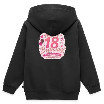 Pink 18th Birthday Adventure Badge - Kids Premium Organic Zip-up Hoodie - black - Back - AI Model Kid Male (0cm)