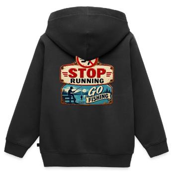 Stop Running – Go fishing. - Kinder Premium Organic Zip Hoodie - Schwarz - Hinten - AI Model Kid Male (0cm)