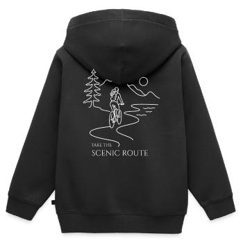 cyclist woman mountains Take the Scenic Route - Kinder Premium Organic Zip Hoodie - Schwarz - Hinten - AI Model Kid Male (0cm)