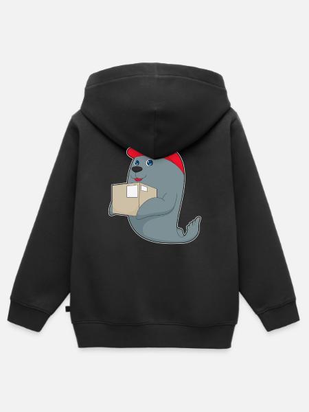 Seehund Karton - Kinder Premium Organic Zip Hoodie - Schwarz