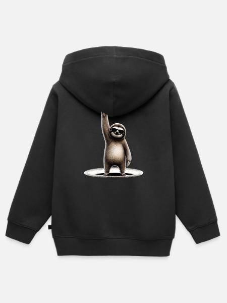 Rockendes Faultier mit Sonnenbrille - Kinder Premium Organic Zip Hoodie - Schwarz