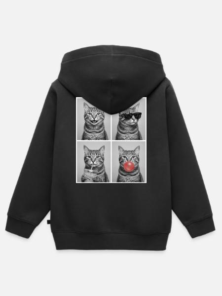 Katzen Graue Tabby Katze - Kinder Premium Organic Zip Hoodie - Schwarz