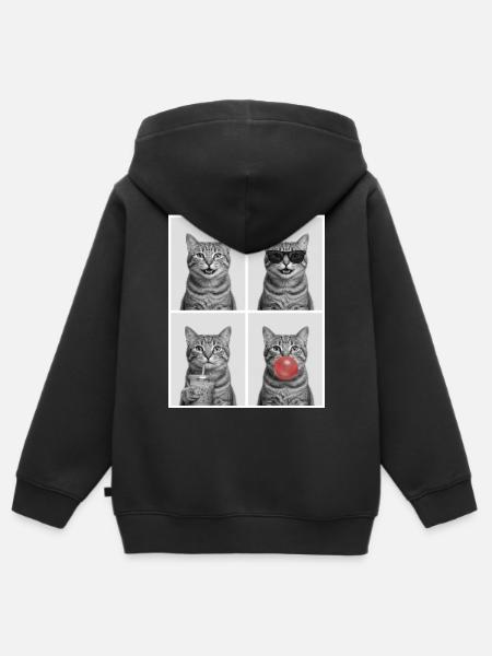 Katzen Graue Tabby Katze - Kinder Premium Organic Zip Hoodie - Schwarz