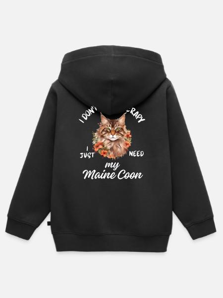 Florale Maine Coon Katze - Kinder Premium Organic Zip Hoodie - Schwarz