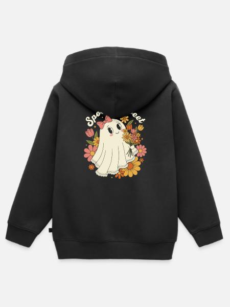 Gruseliger, süßer Retro-Blumengeist - Kinder Premium Organic Zip Hoodie - Schwarz