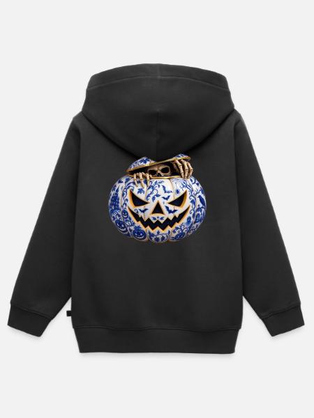 Halloween-Porzellan-Kurbis - Kinder Premium Organic Zip Hoodie - Schwarz