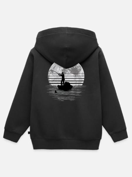 Moonlight Fishing Graphic - Kinder Premium Organic Zip Hoodie - Schwarz
