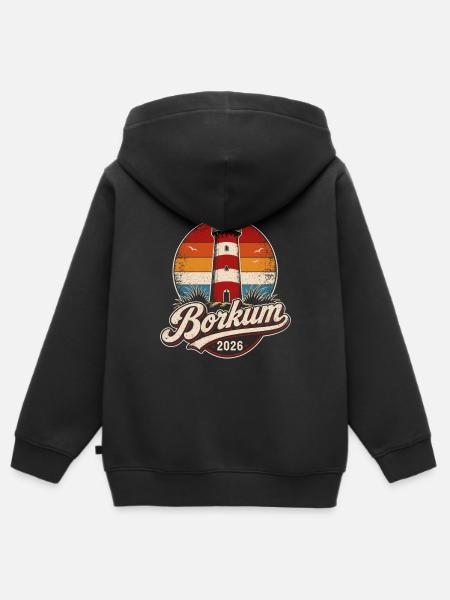 Borkum Leuchtturm 2026 Retro - Kinder Premium Organic Zip Hoodie - Schwarz
