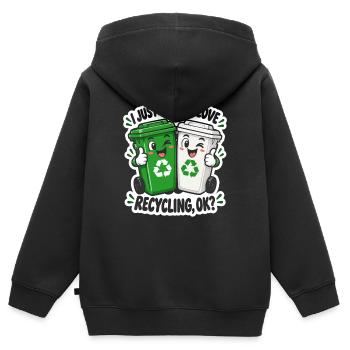 Duo Recycling Lächelnde Eimer - Kinder Premium Organic Zip Hoodie - Schwarz - Hinten - AI Model Kid Male (0cm)