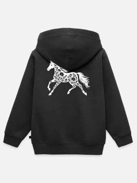 Blumenpferd Silhouette - Kinder Premium Organic Zip Hoodie - Schwarz